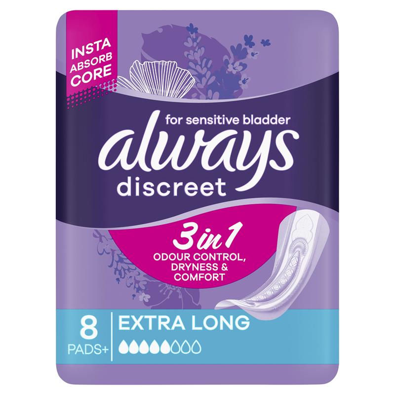 Buy Always Discreet Pad Level 5 Long Plus 8 Pack for Bladder Leaks