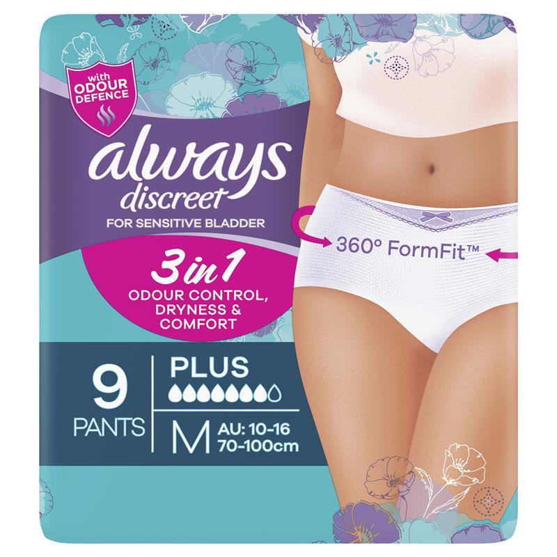 Buy Always Discreet Underwear Level 6 Medium 9 Pack for Bladder Leaks  Online at Chemist Warehouse®