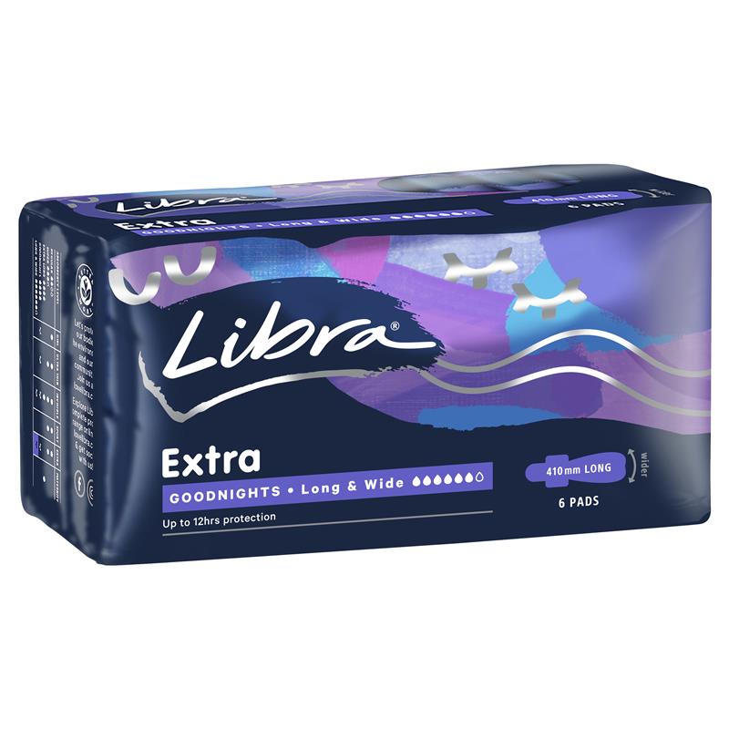Buy Libra Goodnights Pads Extra Long & Wide 6 Pack Online at Chemist  Warehouse®