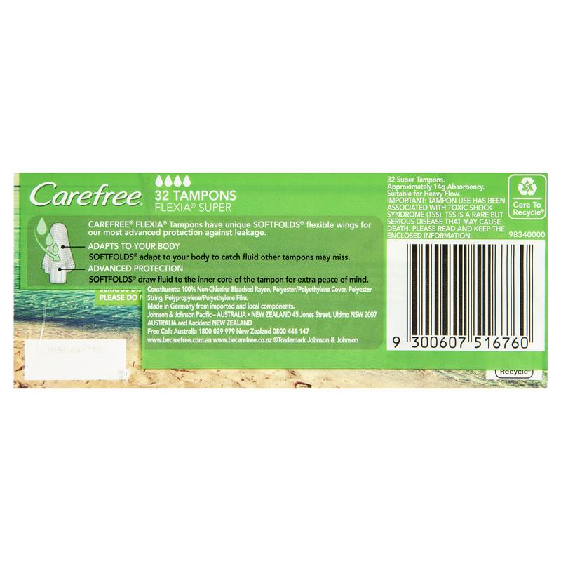 Buy Carefree Flexia Fragrance Free Super Tampons With Wings 32 Pack Online  at Chemist Warehouse®