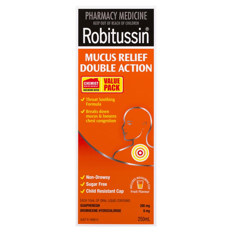 Buy Robitussin Mucus Relief Double Action 250ml Exclusive Size Online