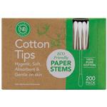 Natural Beauty Paper Stems Cotton Tips 200 Pack