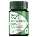Nature's Own Korean Ginseng 500mg - Stamina & Stress Support - 60 Tablets