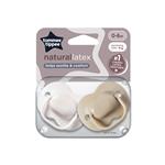 Tommee Tippee Natural Latex Cherry Soothers, Symmetrical Design, BPA-Free, 0-6m, White and Beige, Pack of 2 Dummies