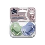 Tommee Tippee Natural Latex Cherry Soothers, Symmetrical Design, BPA-Free, 18-36m, Green and Blue, Pack of 2 Dummies