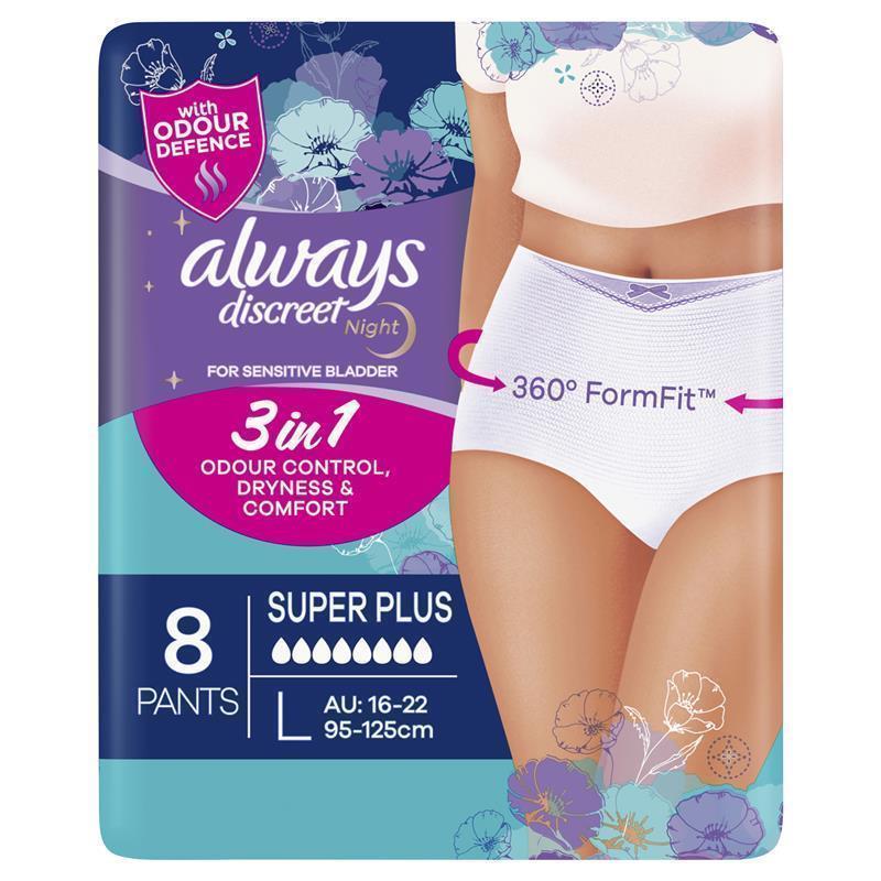 Buy Always Discreet Night Underwear Large Pants 8 Pack Online at Chemist  Warehouse®