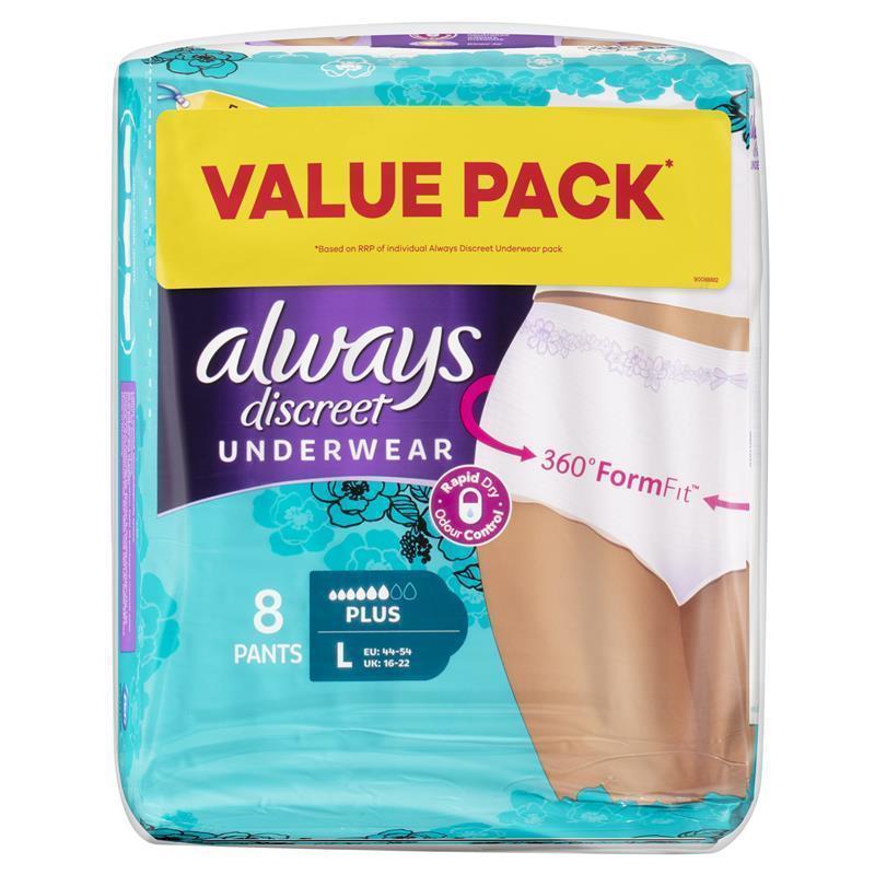 Buy Always Discreet Pants 6 Drop Large 16 Value Pack Online at ePharmacy®
