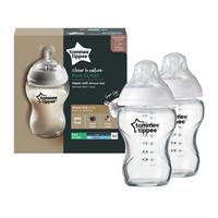 Tommee Tippee Closer to Nature Glass Baby Bottles, Medium Flow Breast-Like Teat with Anti-Colic Valve, 250ml, Pack of 2, Clear