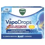 Vicks VapoDrops + Cough Xtra Strong Lemon Menthol Blast 16 Lozenges