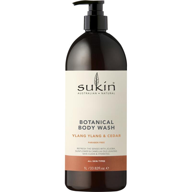 Sukin Botanical Body Wash Ylang Ylang & Cedar 1 Litre Pump