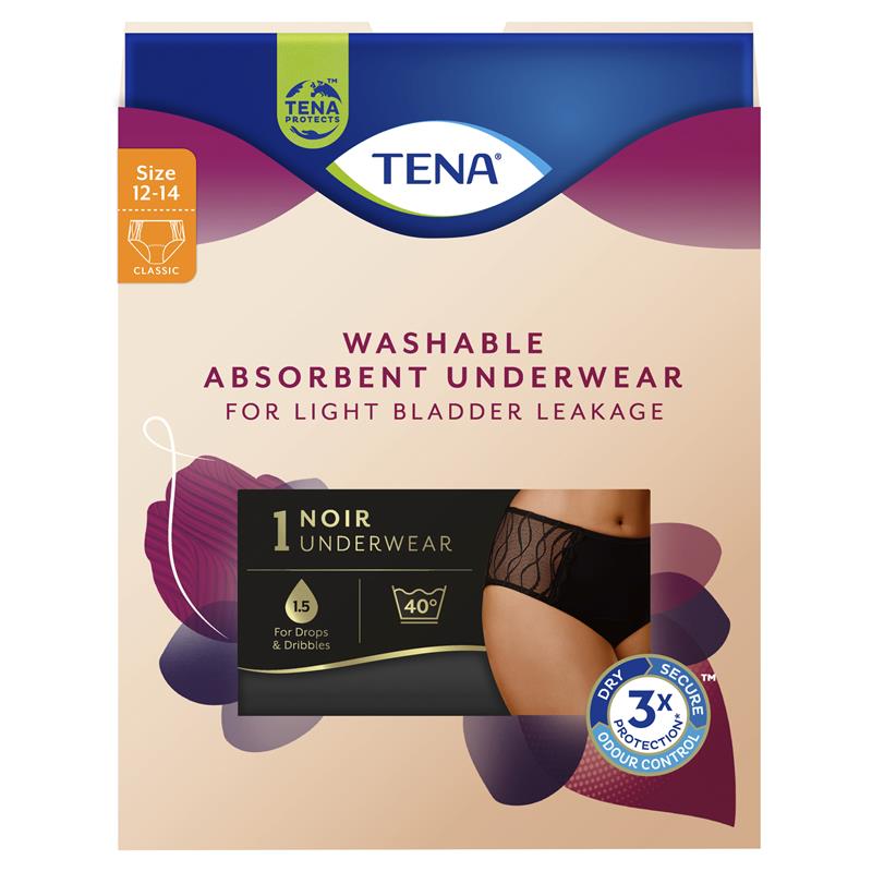 Buy Tena Washable Absorbent Underwear Classic Noir Size 12-14