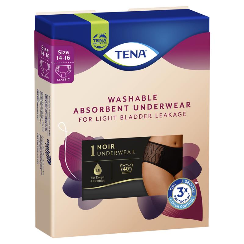Buy Tena Washable Absorbent Underwear Classic Noir Size 14-16 Online at  Chemist Warehouse®