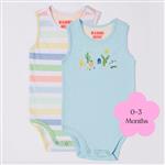 Bambi Mini Co. Supersinglet Bodysuit 0-3 Months Crystal Blue and Stripes  2 Pack