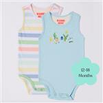 Bambi Mini Co. Supersinglet Bodysuit 12-18 Months Crystal Blue and Stripes 2 Pack