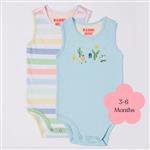 Bambi Mini Co. Supersinglet Bodysuit 3-6 Months Crystal Blue and Stripes 2 Pack