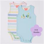 Bambi Mini Co. Supersinglet Bodysuit 6-12 Months Crystal Blue and Stripes 2 Pack