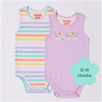 Bambi Mini Co. Supersinglet Bodysuit 12-18 Months Orchid Bloom and Multi Stripe 2 Pack