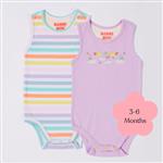 Bambi Mini Co. Supersinglet Bodysuit 3-6 Months Orchid Bloom and Multi Stripe 2 Pack