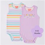 Bambi Mini Co. Supersinglet Bodysuit 6-12 Months Orchid Bloom and Multi Stripe 2 Pack