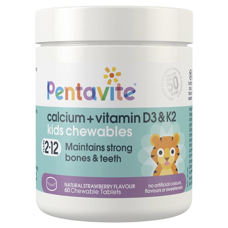 Buy Pentavite Calcium + Vitamin D3 & K2 Kids 60 Chewable Tablets Online