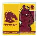 NRL Mascot Pocket Tissues Broncos 4 Pack