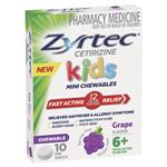 Zyrtec Kids Antihistamine Allergy & Hayfever Chewable Tablet Grape 10 Pack