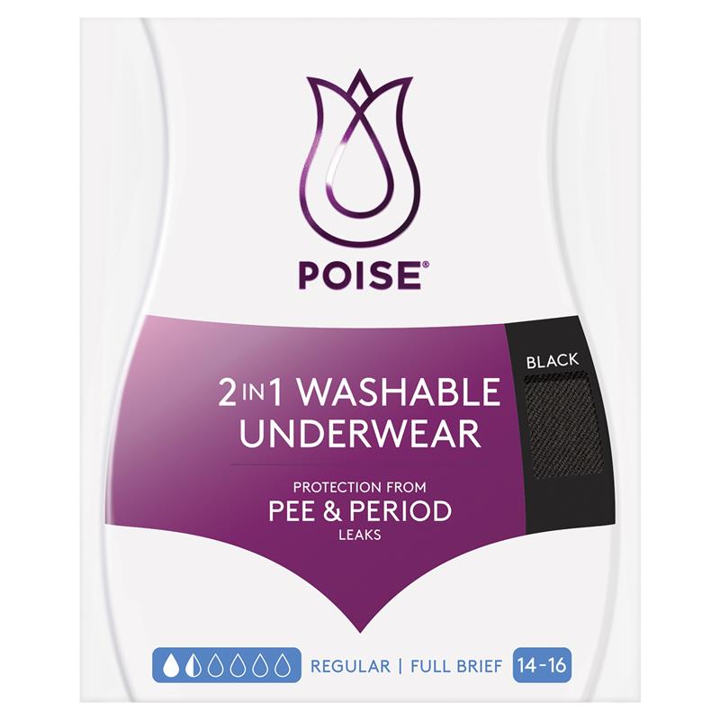Buy Poise 2 In 1 Black Briefs 14/16 Online at Chemist Warehouse®
