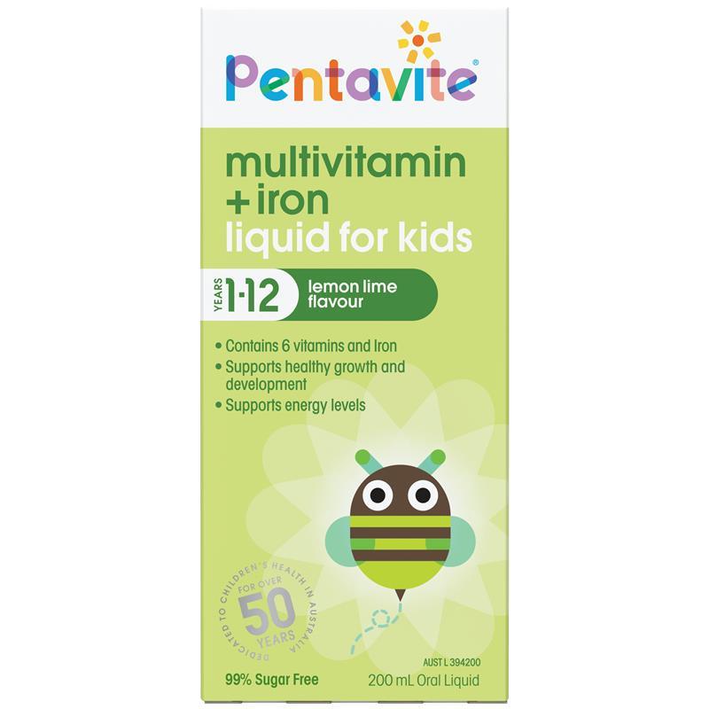 Pentavite Multivitamin + Iron Kids Liquid Lemon Lime 200ml NEW product image