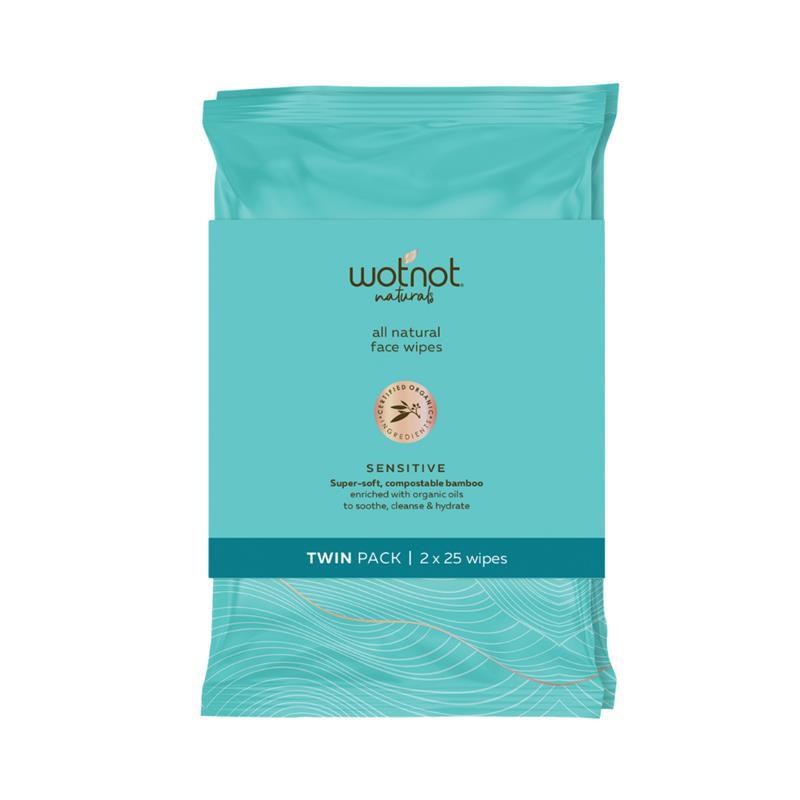 WotNot Natural Organic Sensitive Facial Wipes 2x25 Pack product image