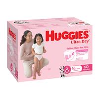 Huggies Ultra Dry Nappies Girl Size 6 Jumbo 60 Pack