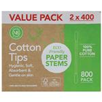 Natural Beauty Paper Stems Cotton Tips 2x400 Value Pack