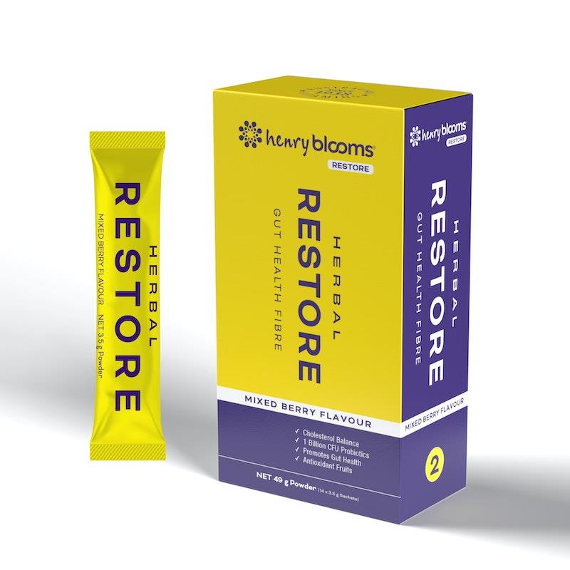 Buy Henry Blooms Herbal Restore Gut Health Fibre Powder 14 Sachets