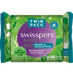 Swisspers Eco Micellar & Coconut Water Biodegradable Facial Wipes Twin Packs 2 x 25 Wipes