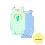 Bambi Mini Co. Supersinglet Bodysuit Boys Green Croc and Triangles 2 pack 0 Newborn
