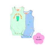 Bambi Mini Co. Supersinglet Bodysuit Boys Green Croc and Triangles 2 pack 0-3