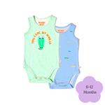 Bambi Mini Co. Supersinglet Bodysuit Boys Green Croc and Triangles 2 pack 6-12