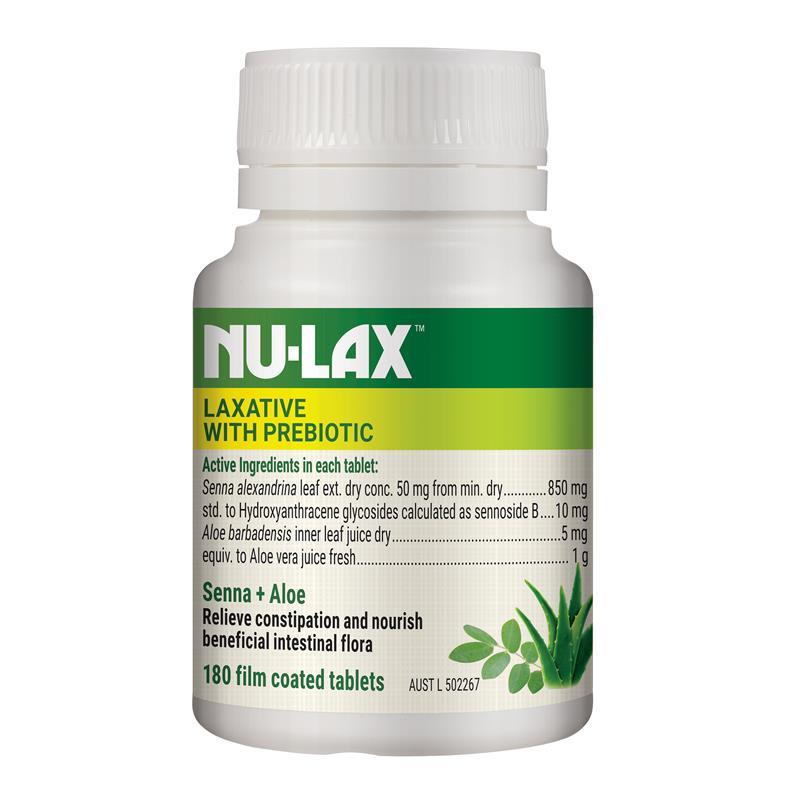 Nulax Natural Laxative Tablets With Prebiotic Senna + Aloe 180 Tablets