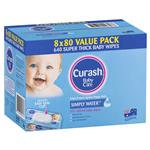 Curash Simply Water Wipes 8x80 Pack