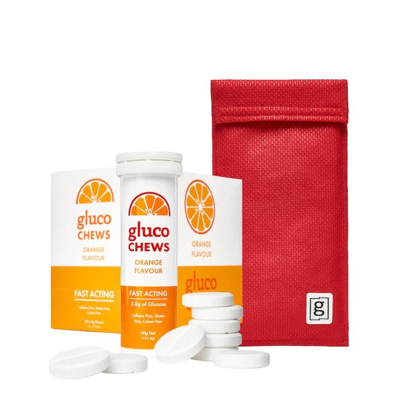 Glucology 2 Pen Cooling Pouch + 6 tubes Fast Acting Glucochews 2 Pen Cooling Pouch (Red) + 6 tubes Fast Acting Glucochews - Orange (6x10)