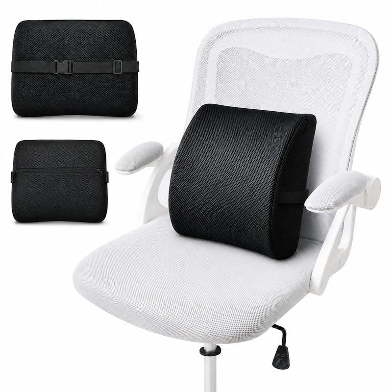 Living Today Ergonomic Memory Foam Lumbar Back Support Cushion for Office Chair Car and Travel with Black cover