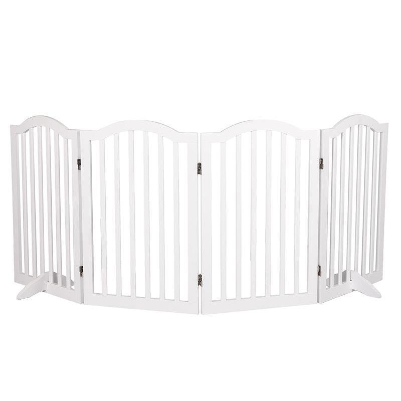 PaWz Wooden Pet Gate Dog Fence Safety Stair Barrier Security Door 4 Panels White 1Pack