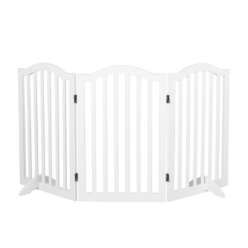 PaWz Wooden Pet Gate Dog Fence Safety Stair Barrier Security Door 3 Panels White 1Pack
