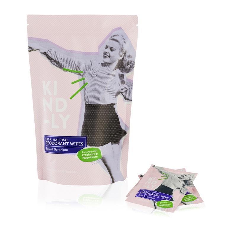 Kind-ly 100% Natural Deodorant Wipes - Rose & Geranium 20wipes product image