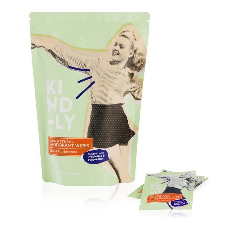 Kind-ly 100% Natural Deodorant Wipes - Lime & Frankincense 20wipes