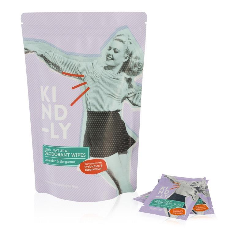 Kind-ly 100% Natural Deodorant Wipes - Lavender & Bergamot 20wipes