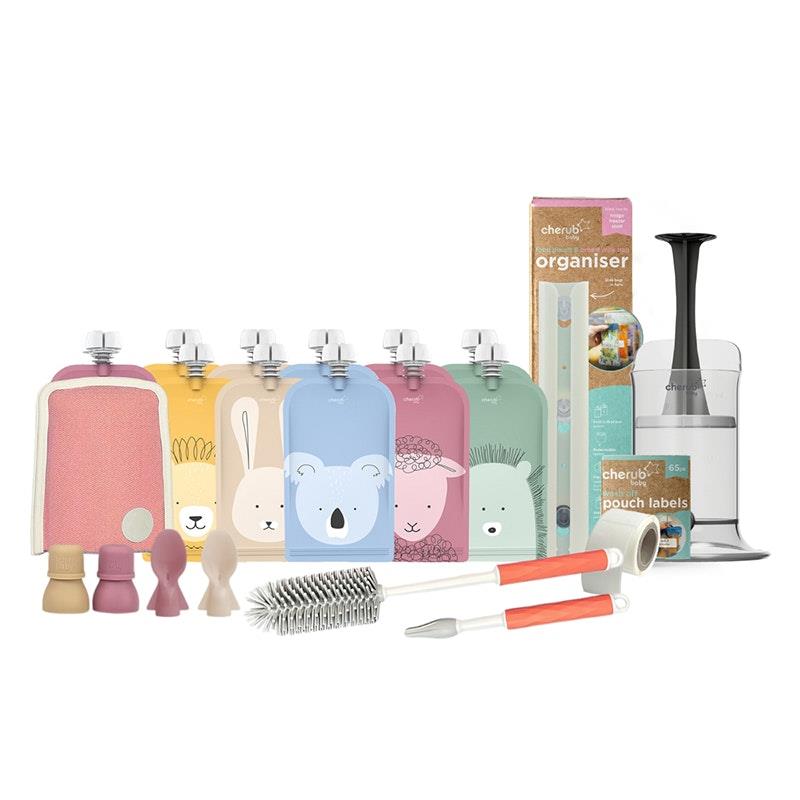 Cherub Baby On the Go Reusable Food Pouches | Bundle Kit | Dusty Rose & Sand Pack