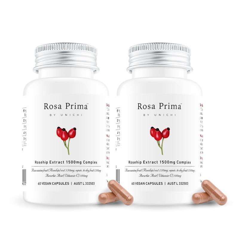 Unichi Rosa Prima Rosehip Extract 1500mg Complex 60 Vegan Capsules x2 Pack product image