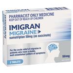 Imigran Migraine 50mg 2 Tablets - Sumatriptan (S3)