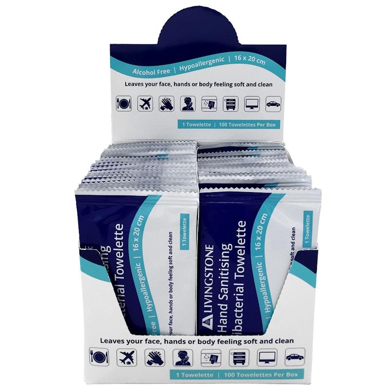 Livingstone Hand Sanitising Antibacterial Towelette Wipe 100/Box 8Pack product image