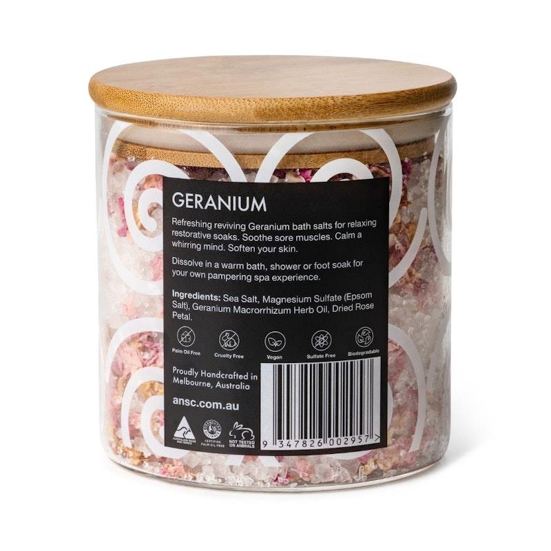 Buy Australian Natural Soap Company Geranium Bath Salts 500g Online at